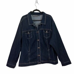 Avenue Denim dark blue denim jacket button-up front and chest pockets Size 30/32